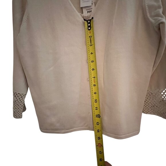 NWT Norton McNaughton Ivory Cardigan Silk Crochet Trim Lace Front Panel PM - Picture 9 of 11